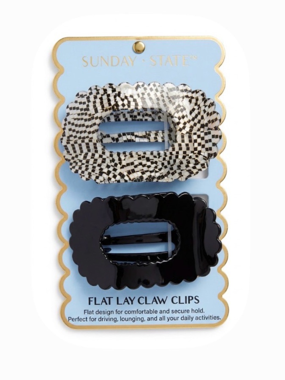 NWT ⚜️🖤⚜️ Sunday State Black & White Flat Lay Hair Claw Clips Set of 2